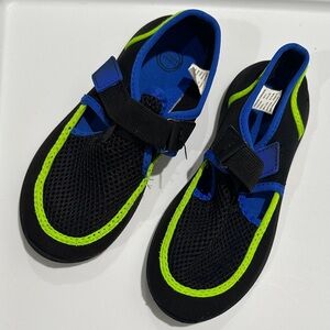 Kids Black and Blue Water Shoes with Neon Green Accents Size 13-1